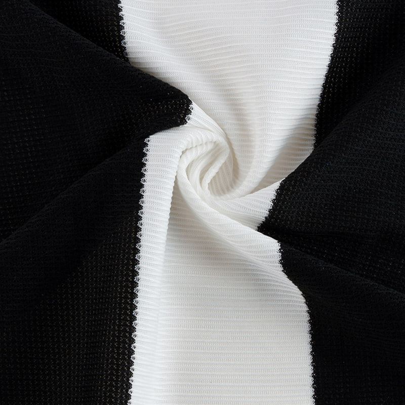 Black and White Striped Mesh Warp Knit Fabric